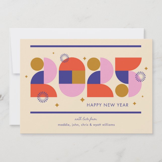 Cartes Pour Fêtes Annuelles Nouvel An 2025 - Célébration géométrique audacieus (Devant)