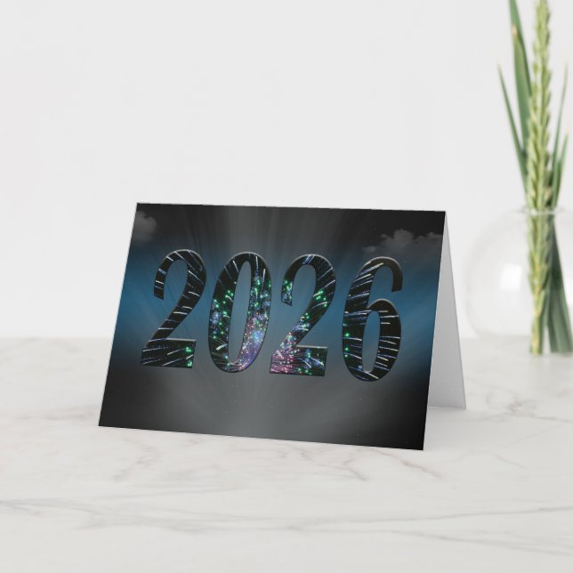 Cartes Pour Fêtes Annuelles Nouvel An 2026 Feu d'artifice avec nuages (Devant)