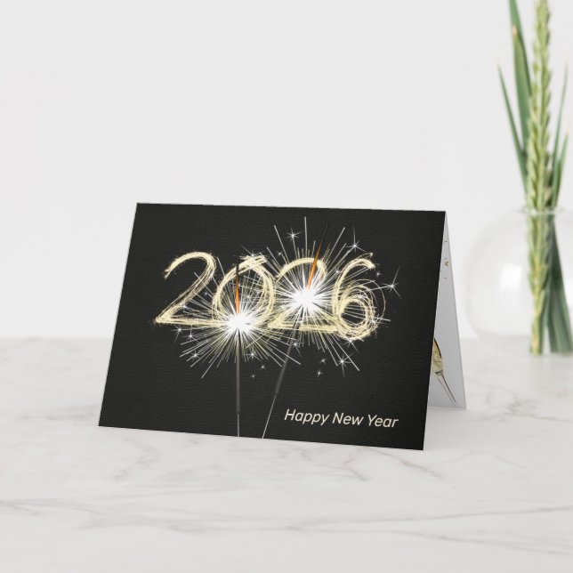 Cartes Pour Fêtes Annuelles Nouvel an 2026 Sparklers sur Noir (Devant)