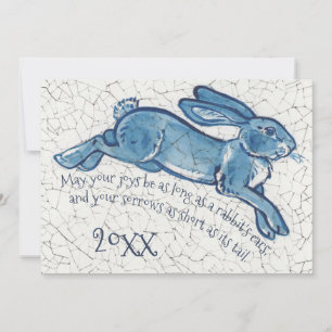 Cartes Pour Fêtes Annuelles Nouvel An Blanc Bleu Lapin Lapin Delft Dedham Date