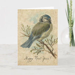 Cartes Pour Fêtes Annuelles Nouvel An, Bluetit Vintage Bird