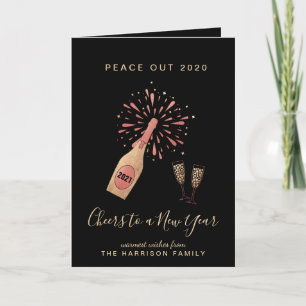 Cartes Pour Fêtes Annuelles Nouvel An Champagne Peace Out 2020 Gold Black