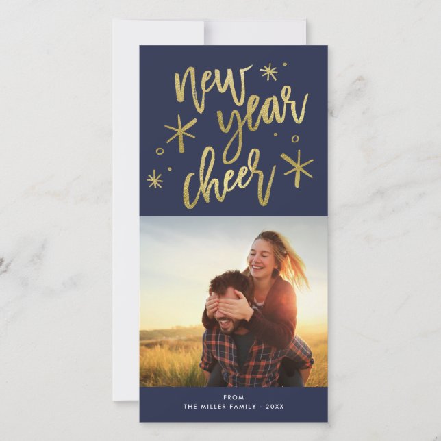 Cartes Pour Fêtes Annuelles Nouvel An Cheer Gold Starburst Photo (Devant)