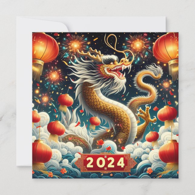 Cartes Pour Fêtes Annuelles Nouvel An chinois 2024 Année du Dragon (Devant)