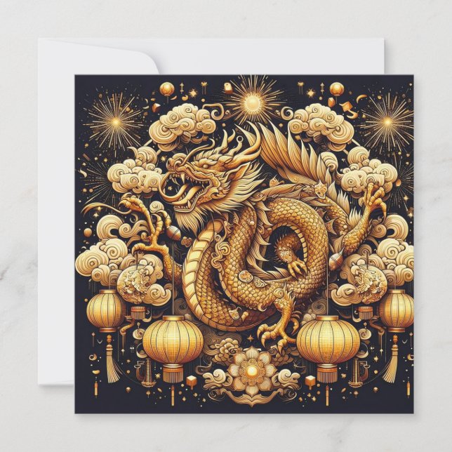 Cartes Pour Fêtes Annuelles Nouvel An chinois 2024 Année du Dragon (Devant)