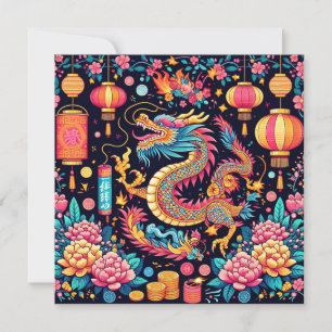 Cartes Pour Fêtes Annuelles Nouvel An chinois 2024 Année du Dragon