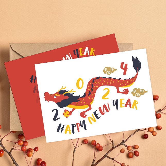 Cartes Pour Fêtes Annuelles Nouvel An Chinois 2024 Année Du Dragon (Créateur téléchargé)