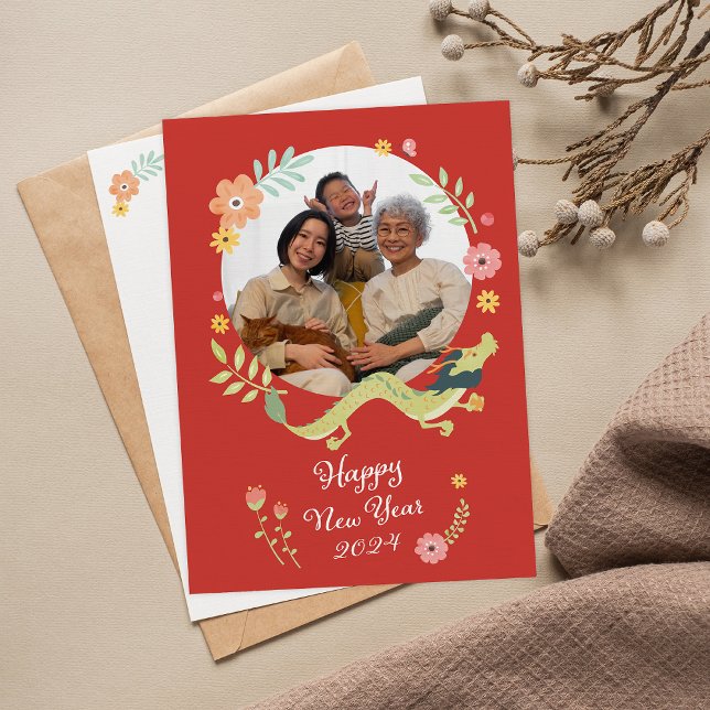 Cartes Pour Fêtes Annuelles Nouvel An chinois 2024 Année du Dragon Famille (Créateur téléchargé)