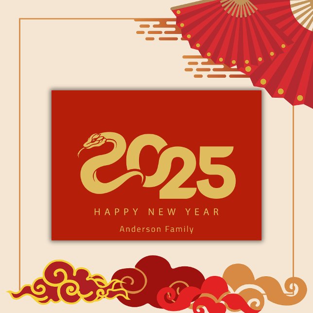 Cartes Pour Fêtes Annuelles Nouvel An Chinois Du Serpent 2025 Moderne (Créateur téléchargé)