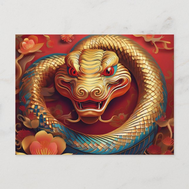 Cartes Pour Fêtes Annuelles Nouvel An chinois personnalisé Serpent Gold Bleu R (Devant)