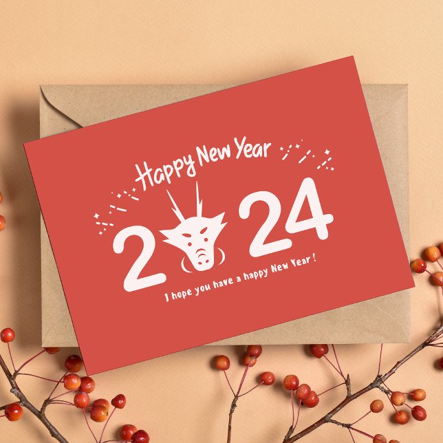 Cartes Pour Fêtes Annuelles Nouvel An Chinois Rouge 2024 Année Du Dragon (Créateur téléchargé)