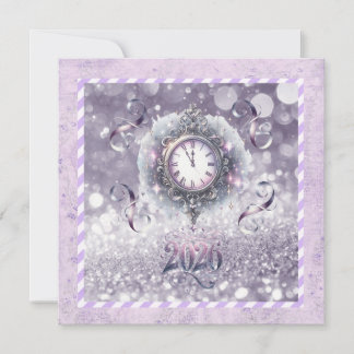 Cartes Pour Fêtes Annuelles Nouvel An Élégant Lavande 2026, Horloge, Rubans