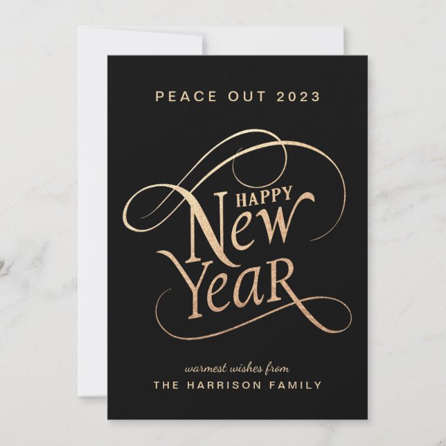 Cartes Pour Fêtes Annuelles Nouvel An Elegant Peace Out 2022 Black Gold (Devant)