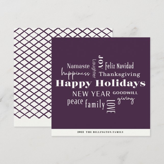 Cartes Pour Fêtes Annuelles Nouvel An Fêtes Beaucoup de salutations Eggplant (Devant / Derrière)