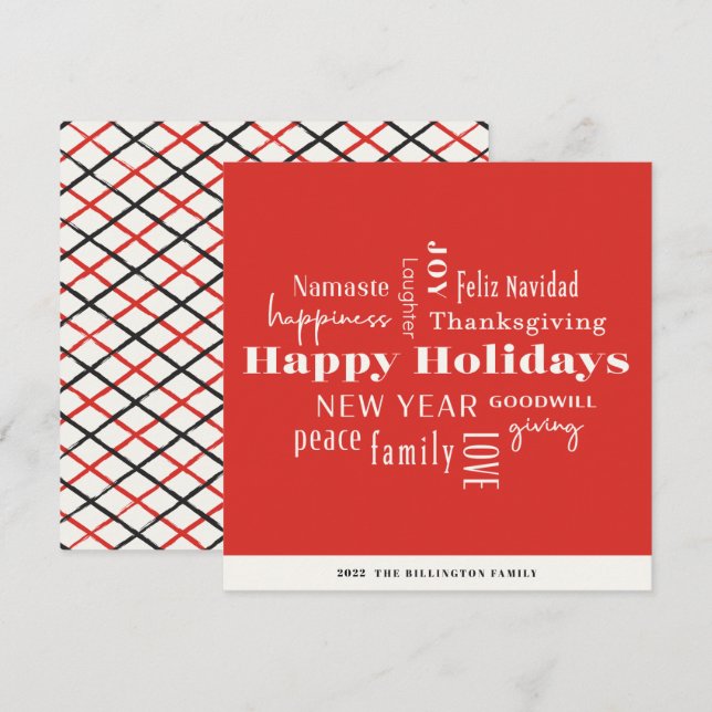 Cartes Pour Fêtes Annuelles Nouvel An Fêtes Beaucoup de voeux Carré rouge (Devant / Derrière)