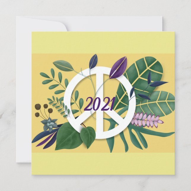 Cartes Pour Fêtes Annuelles Nouvel An Floral Inspiration Paix Jaune Plat (Devant)