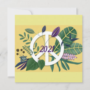 Cartes Pour Fêtes Annuelles Nouvel An Floral Inspiration Paix Jaune Plat