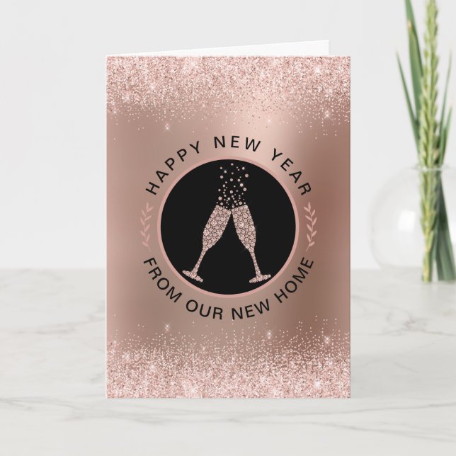 Cartes Pour Fêtes Annuelles Nouvel An Nouveau Rose Accueil Changement d'adress (Devant)