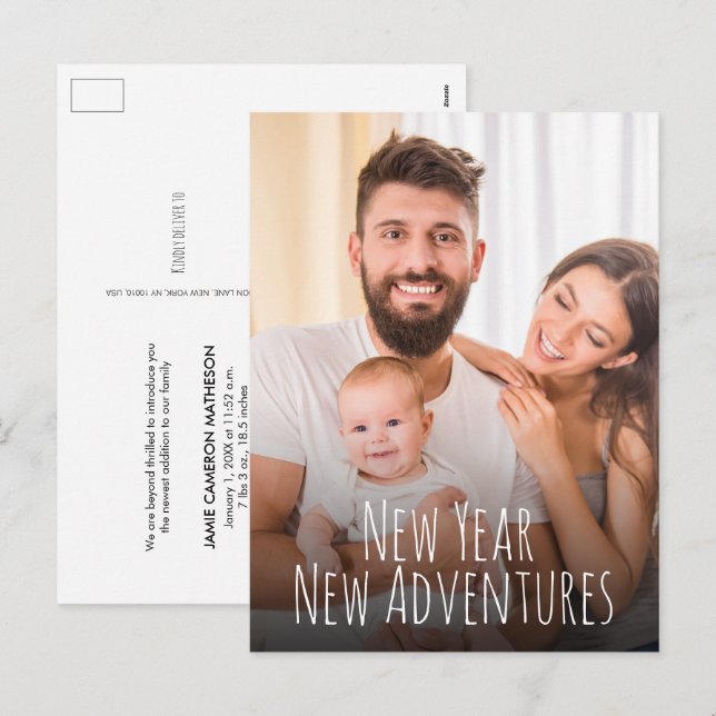 Cartes Pour Fêtes Annuelles Nouvel An Nouvelles Aventures Bébé Photo Naissance (Devant / Derrière)