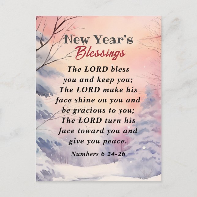 Cartes Pour Fêtes Annuelles Nouvel An Seigneur vous bénisse Bible Verse Scène  (Devant)