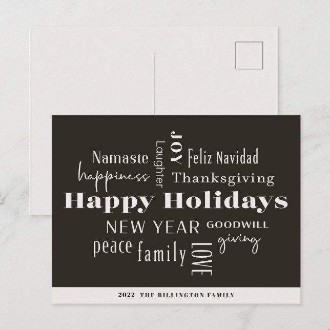 Cartes Pour Fêtes Annuelles Nouvel An Vacances Beaucoup de Voeux Crème Noir (Devant / Derrière)
