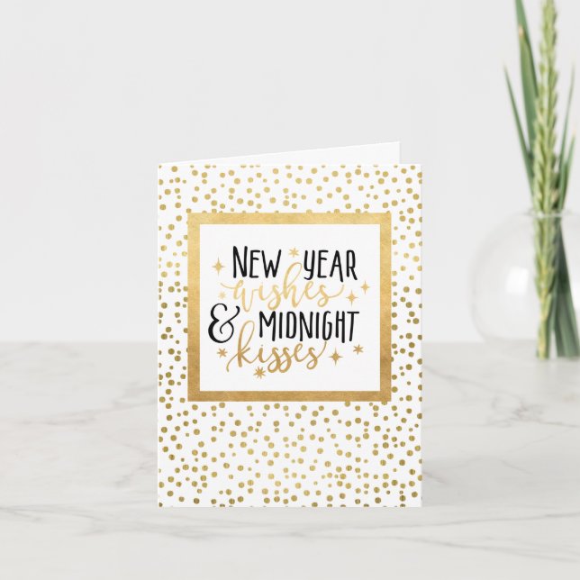 Cartes Pour Fêtes Annuelles Nouvel an Wis Noir et Or (Devant)