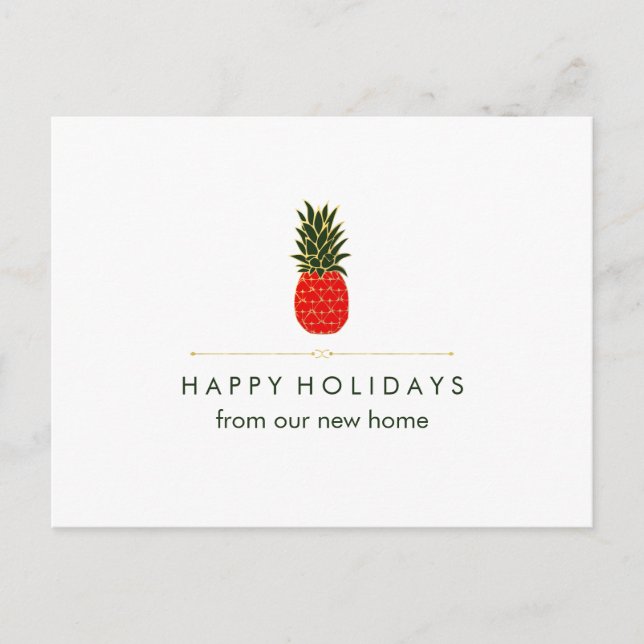 Cartes Pour Fêtes Annuelles Nouvelle adresse à l'ananas rouge d'or vert de (Devant)