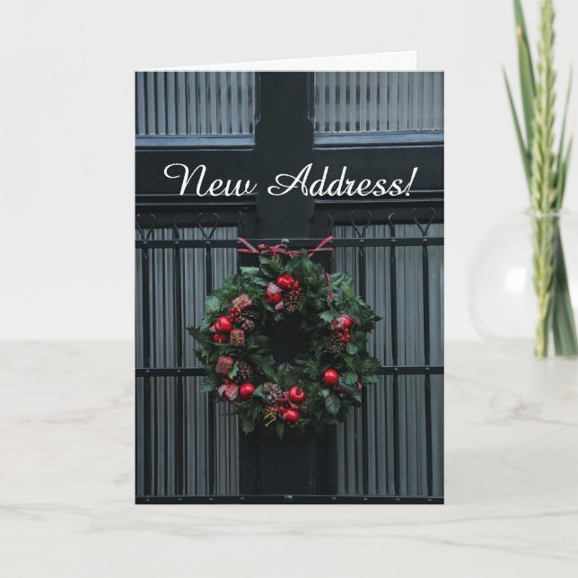 Cartes Pour Fêtes Annuelles Nouvelle adresse de couronne de Noël classique (Devant)