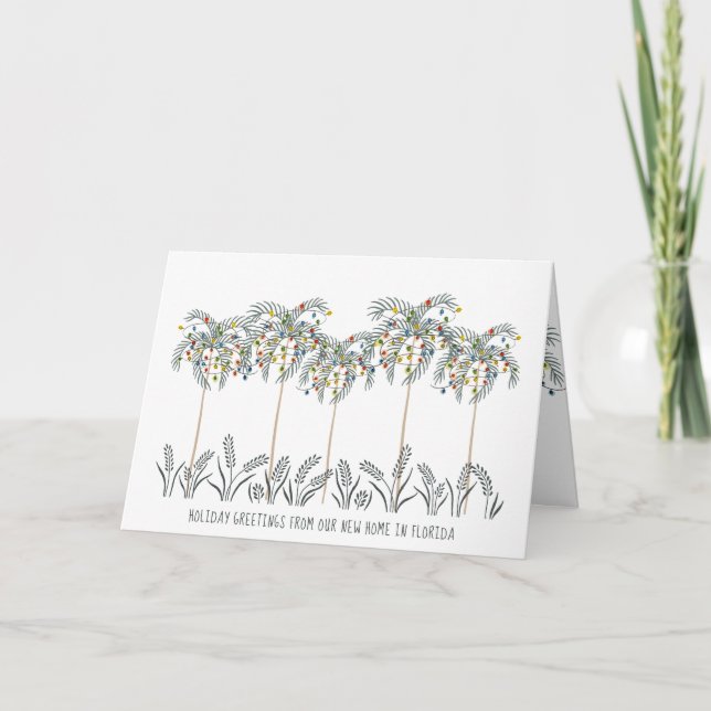 Cartes Pour Fêtes Annuelles Nouvelle adresse Palm Trees avec lumières de Noël (Devant)