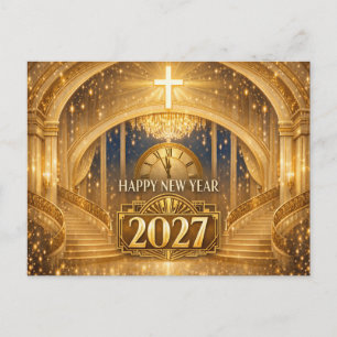 Cartes Pour Fêtes Annuelles Nouvelle Année 2027 chrétienne élégante en or
