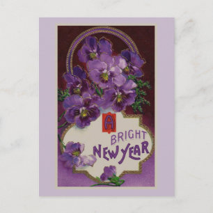 Cartes Pour Fêtes Annuelles Nouvelle année avec les fleurs pourpres