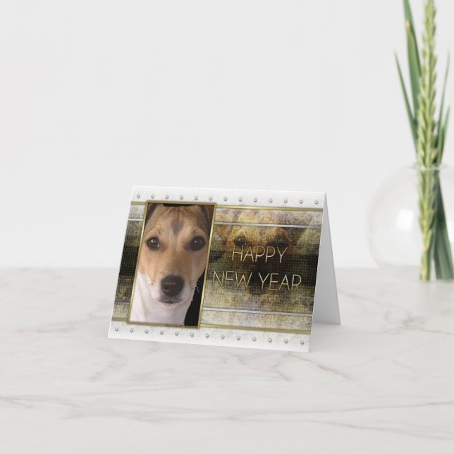 Cartes Pour Fêtes Annuelles Nouvelle année - élégance d'or - Jack Russell (Devant)