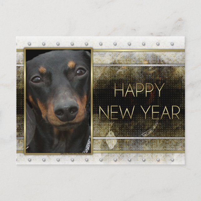 Cartes Pour Fêtes Annuelles Nouvelle année - élégance d'or - teckel Winston (Devant)