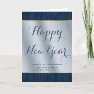 Cartes Pour Fêtes Annuelles Nouvelle année en bois argentée et bleue