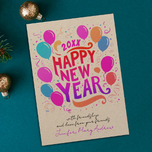 Cartes Pour Fêtes Annuelles Nouvelle Année Féminine Typographie Ballons Roses