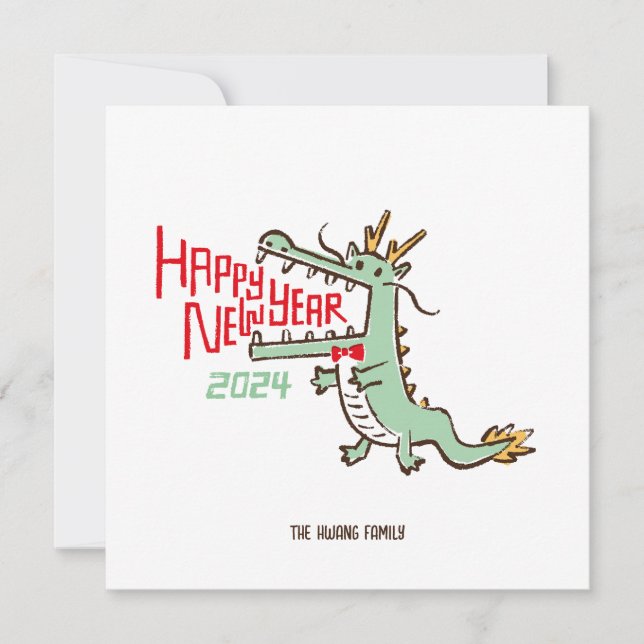 Cartes Pour Fêtes Annuelles Nouvelle année lunaire 2024 année du Dragon mignon (Devant)