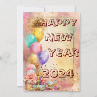 Cartes Pour Fêtes Annuelles Nouvelle Année Magique avec Ballons & Pétards cart