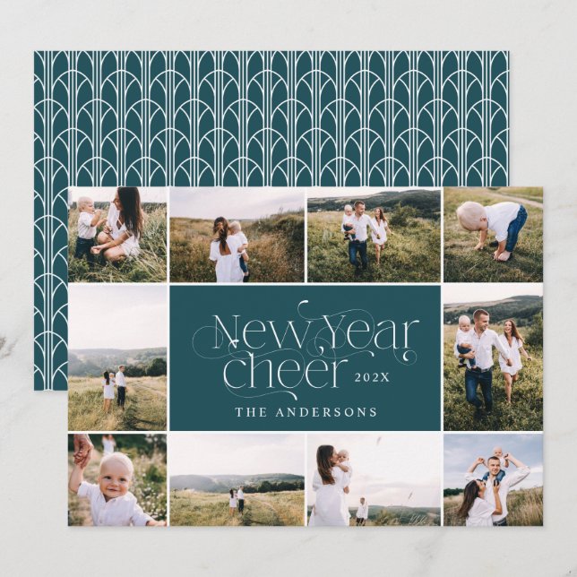 Cartes Pour Fêtes Annuelles Nouvelle année multi Photo élégant Art Déco modern (Devant / Derrière)