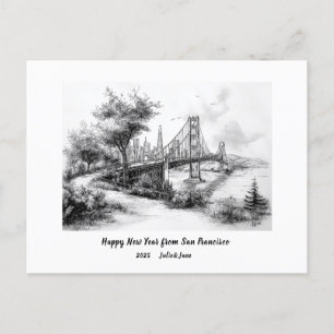 Cartes Pour Fêtes Annuelles Nouvelle Année Personnalisée 2025 SF Golden Gate