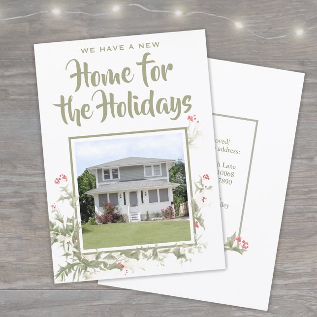 Cartes Pour Fêtes Annuelles Nouvelle Aquarelle Maison Holly One Photo Adresse  (Créateur téléchargé)