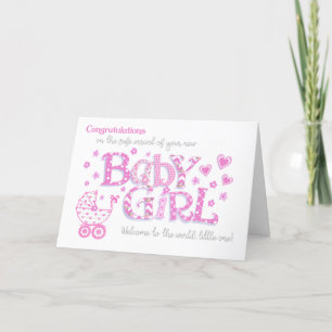 Cartes Pour Fêtes Annuelles Nouvelle Bébé Félicitations Filles Pink Hearts Car