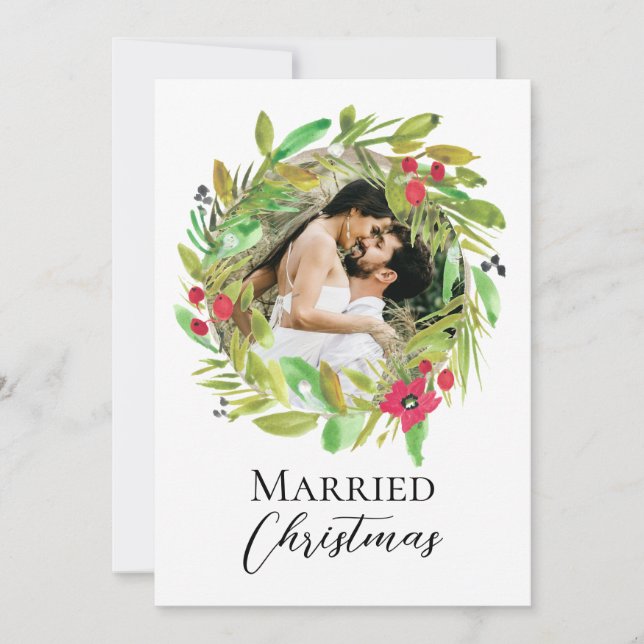 Cartes Pour Fêtes Annuelles Nouvelle couronne d'aquarelle Photo Marié Noël (Devant)