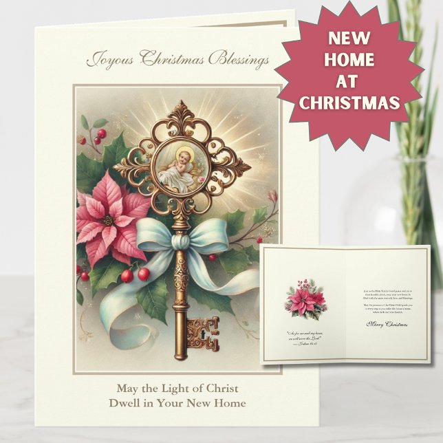 Cartes Pour Fêtes Annuelles Nouvelle maison à Noël Floral Religieux (Créateur téléchargé)
