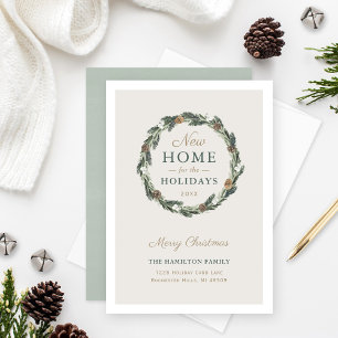 Cartes Pour Fêtes Annuelles Nouvelle Maison Elégante Verdure Neutre Pin Wreath