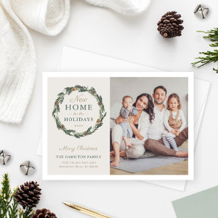 Cartes Pour Fêtes Annuelles Nouvelle maison Elégante Verdure Neutre Wreath Pho