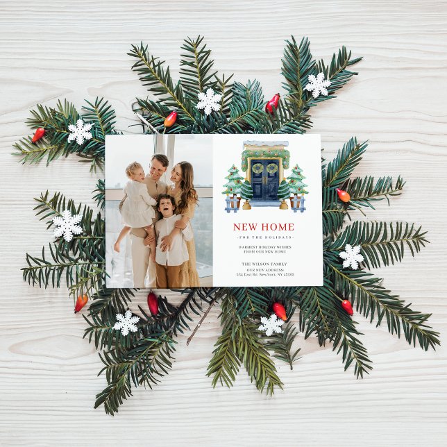 Cartes Pour Fêtes Annuelles Nouvelle maison Porte de Noël Moving Photo (New Home Christmas Door Moving Photo Holiday Card)