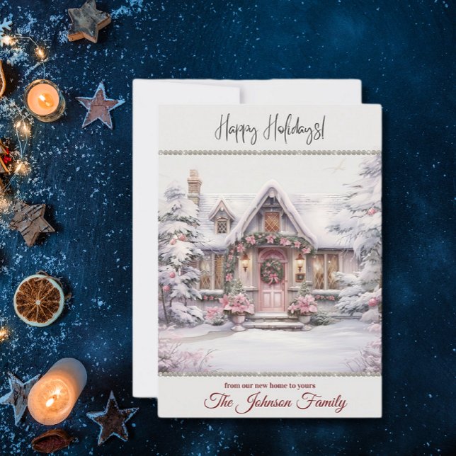 Cartes Pour Fêtes Annuelles Nouvelle maison pour les vacances hiver scène aqua (Créateur téléchargé)