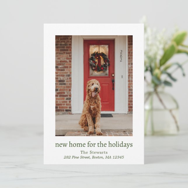 Cartes Pour Fêtes Annuelles Nouvelle Maison Pour Les Vacances Vert Noël Modern (Debout devant)