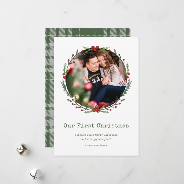 Cartes Pour Fêtes Annuelles Nouvelle mariée photo couple premier marié Noël (Devant/Arrière en situation)