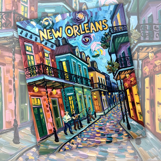Cartes Pour Fêtes Annuelles Nouvelle-Orléans Quartier français Van Gogh Style  (Créateur téléchargé)